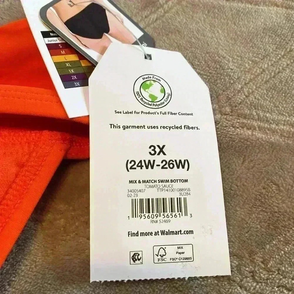 Time and Tru Orange & White 3X Two Piece Bathing Suit Bikini.  NWT - Picture 3 of 10